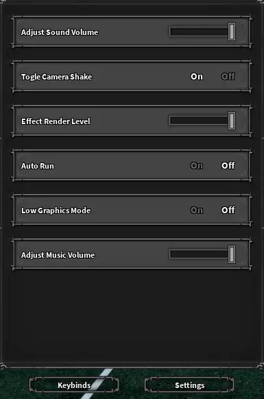 Devil Hunter settings menu showing the keybinds button at the bottom of the settings panel