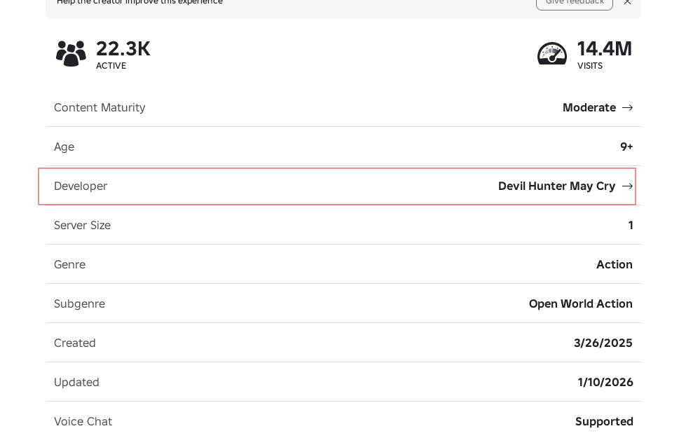 Scroll down to find the Developer section on Devil Hunter game page